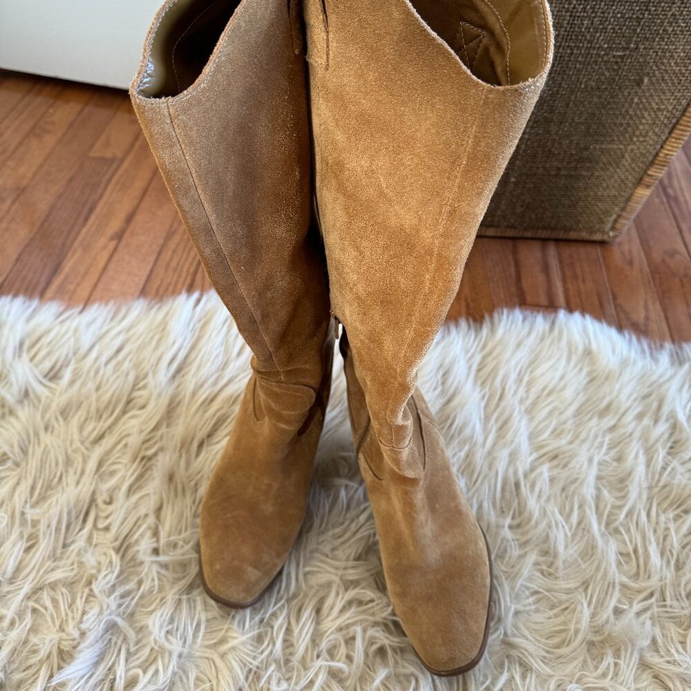 Camel Suede Block Heel Western Look Boot- Size 7.5 - image 1